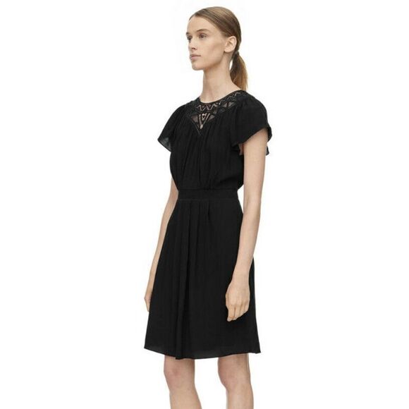 Rebecca Taylor Black Crepe Lace Short Sleeve Dress - Picture 2 of 12